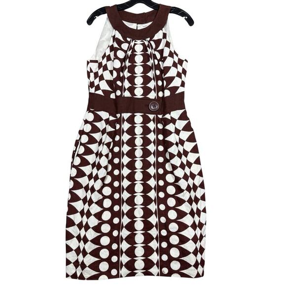 NWT Harold’s Brown White Geometric Print Sleeveless Linen Dress – Size 10 - Picture 2 of 9